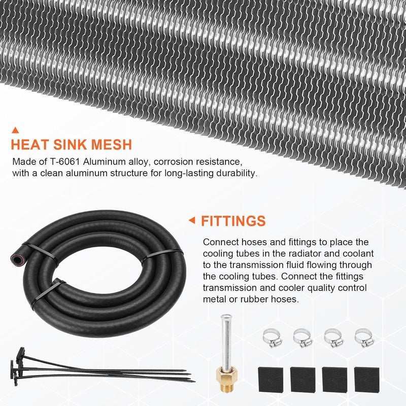 FILTERUP 8 Pass Aluminium Transmission Oil Cooler, 5/16" Universal 8 Rows Tube amd Fin Cooler Kit engine with Hose Mounting, Silver - Image 4